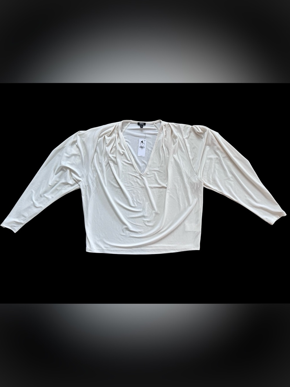 Express Cream V-Neck Long Sleeve Draped Top
